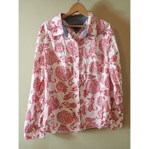 Tommy Hilfiger Long Sleeve Red Floral Button Up Collared Blouse Small Petite